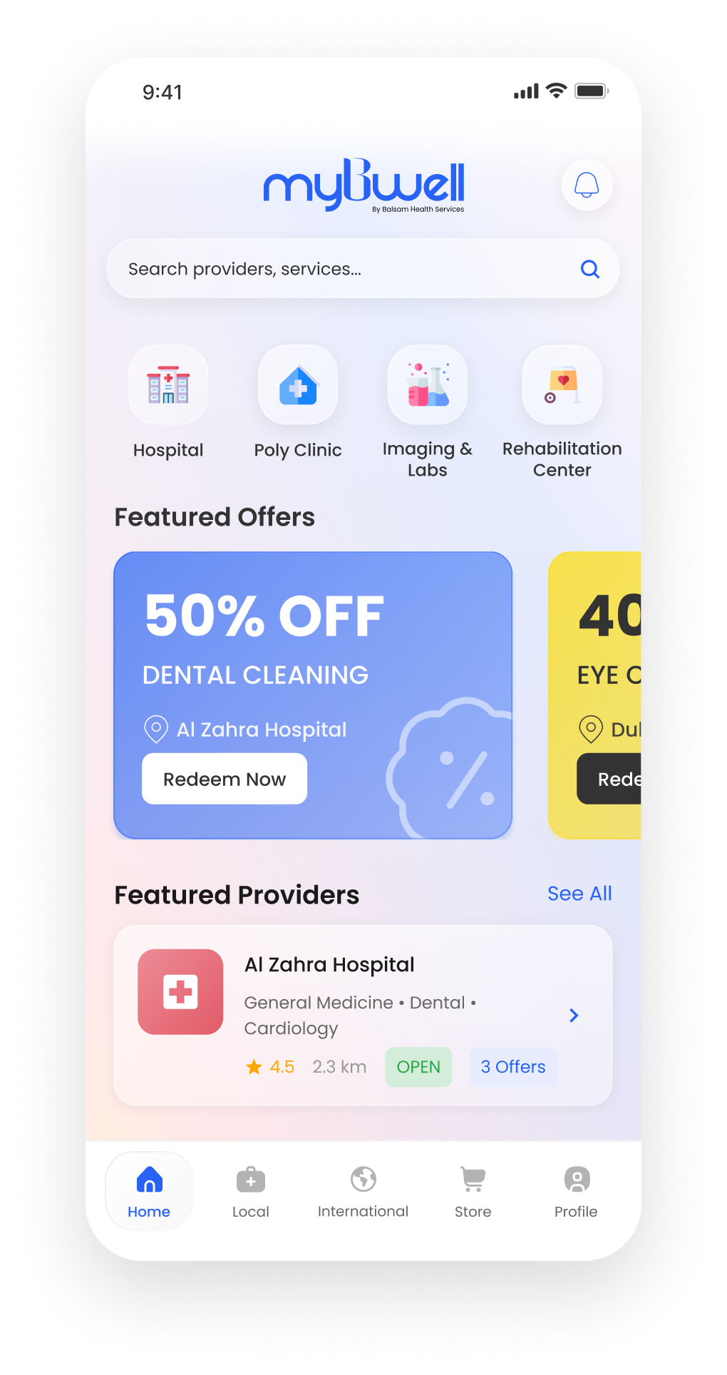 myBwell app home screen